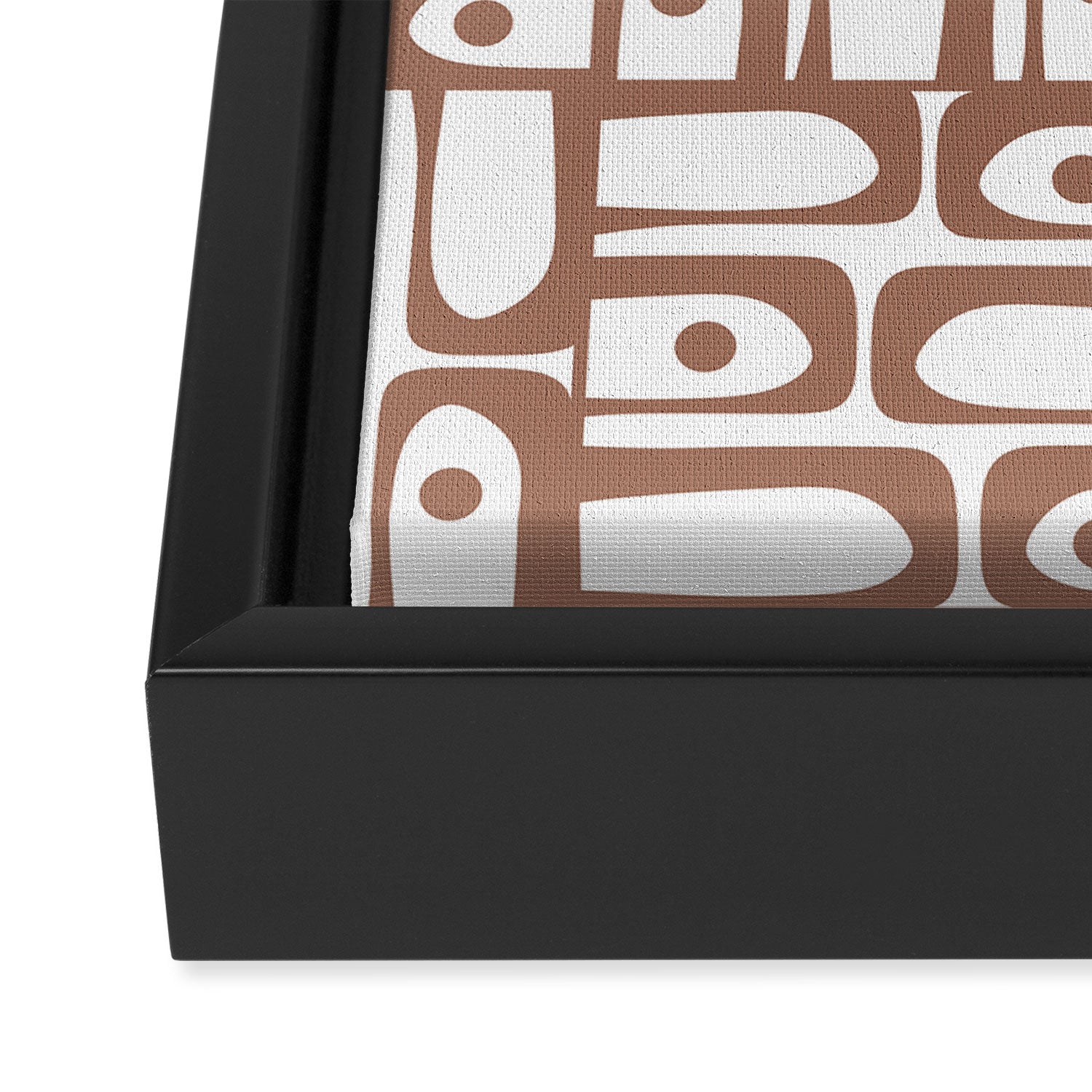Mid Century Modern Piquet Abstract Multi Geometric Pattern in Mocha and White Framed Canvas Print Gallery Image 3
