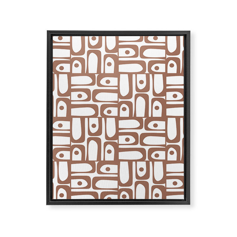 Mid Century Modern Piquet Abstract Multi Geometric Pattern in Mocha and White Framed Canvas Print Gallery Image 8