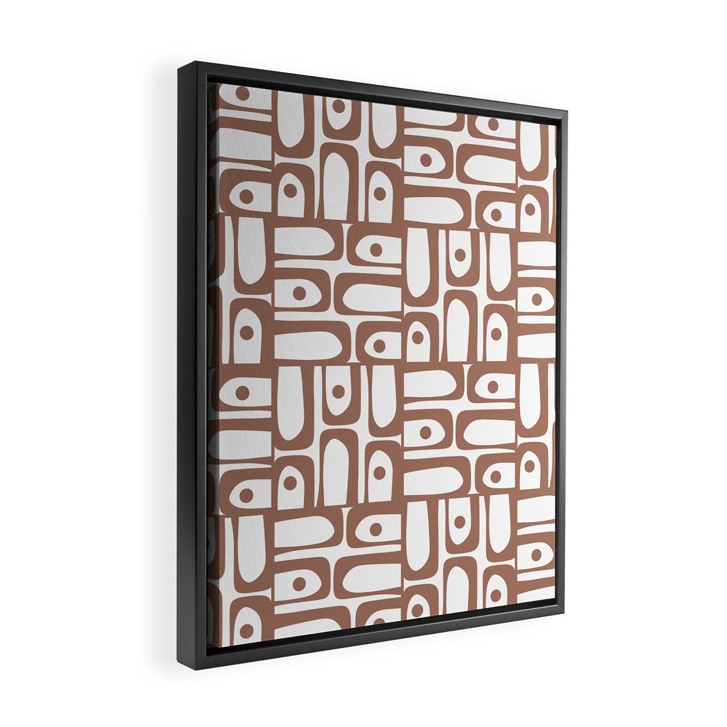 Mid Century Modern Piquet Abstract Multi Geometric Pattern in Mocha and White Framed Canvas Print Gallery Image 2