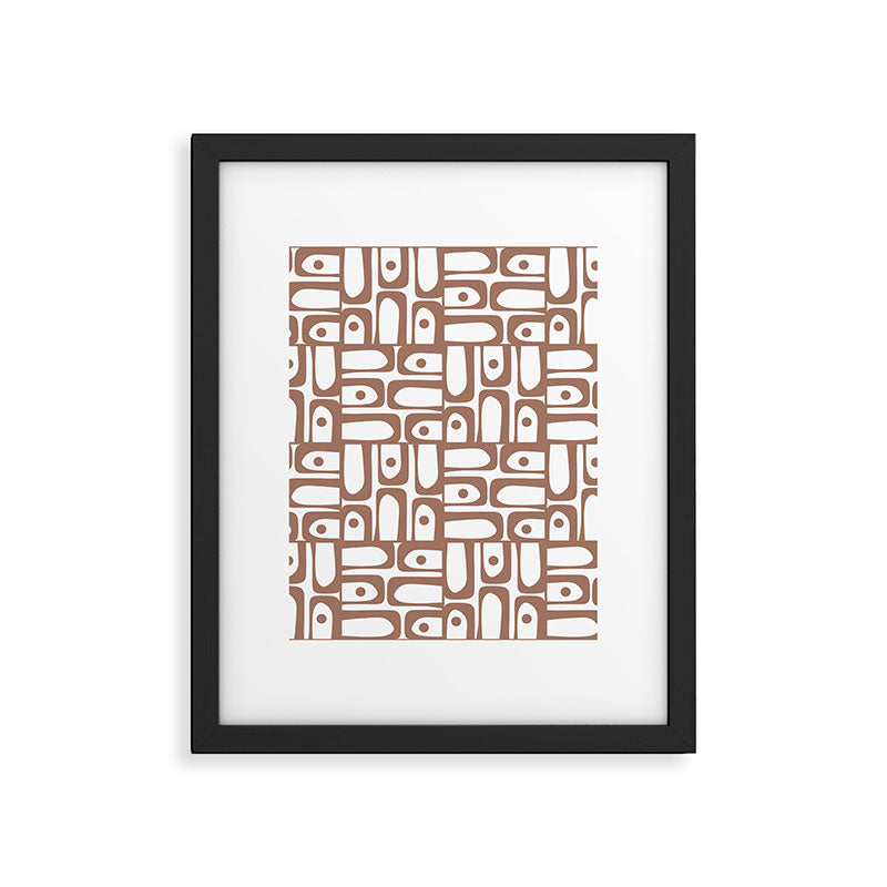 Mid Century Modern Piquet Abstract Multi Geometric Pattern in Mocha and White Framed Art Print Gallery Image 6