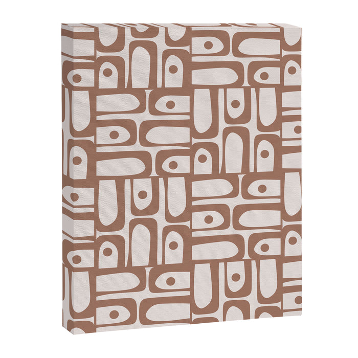 Mid Century Modern Piquet Abstract Multi Geometric Pattern in Mocha Canvas Print Gallery Image 1