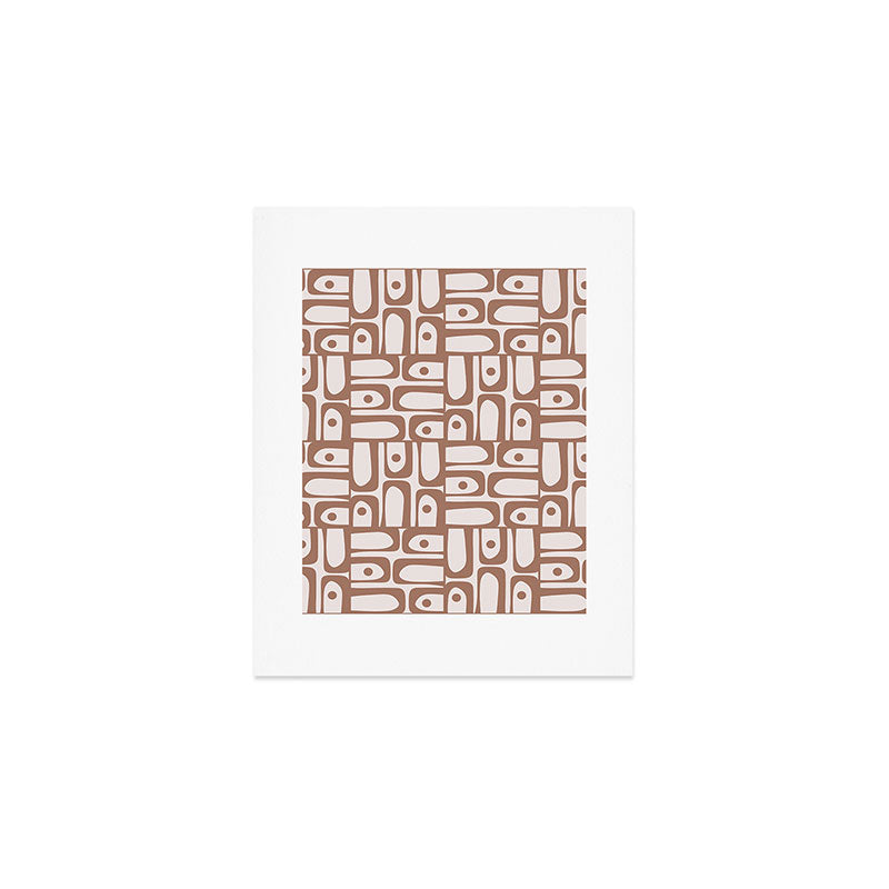 Mid Century Modern Piquet Abstract Multi Geometric Pattern in Mocha Art Print Gallery Image 1