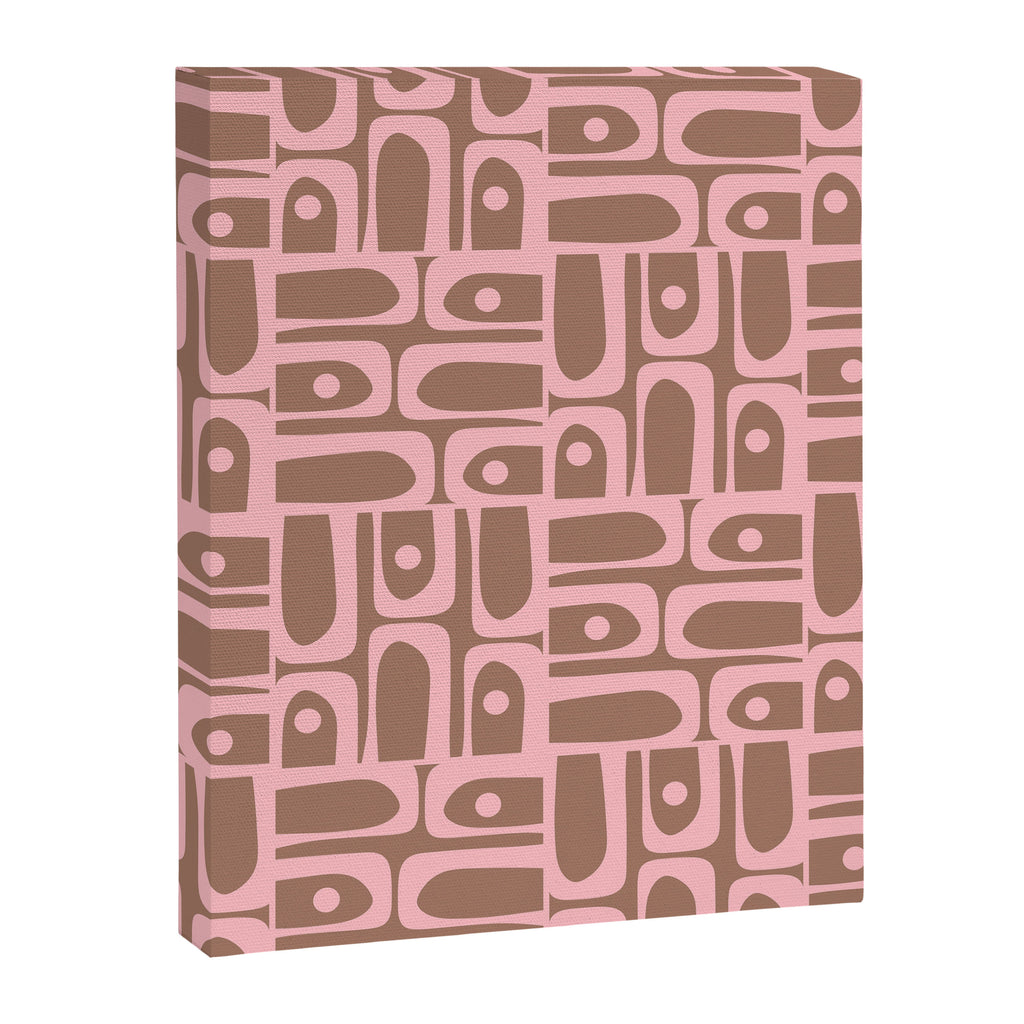 Mid Century Modern Piquet Abstract Multi Geometric Pattern in Mocha Brown and Light Pink Canvas Print Gallery Image 8