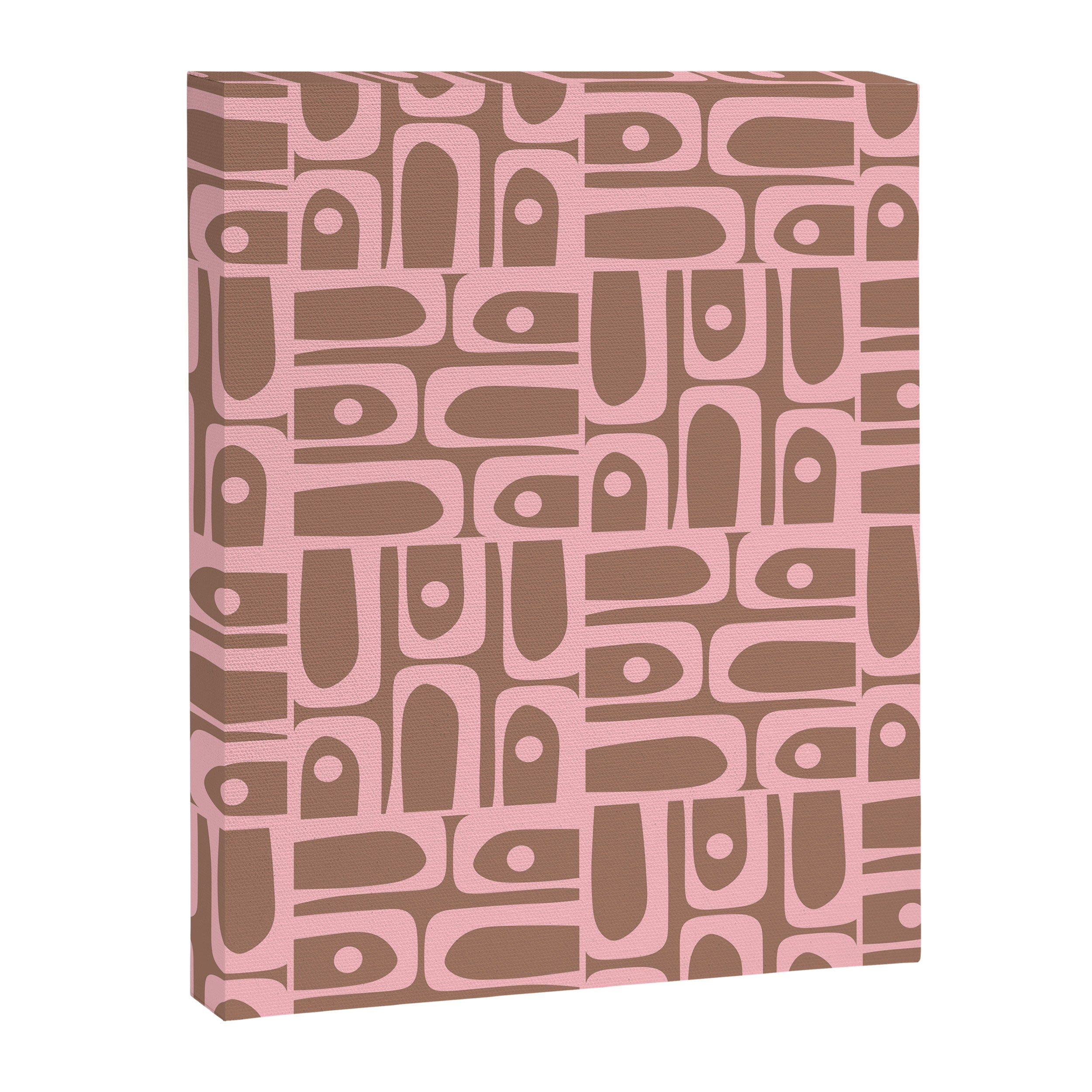 Mid Century Modern Piquet Abstract Multi Geometric Pattern in Mocha Brown and Light Pink Canvas Print Gallery Image 8