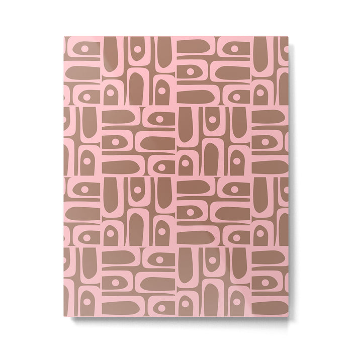 Mid Century Modern Piquet Abstract Multi Geometric Pattern in Mocha Brown and Light Pink Metal Print Gallery Image 1