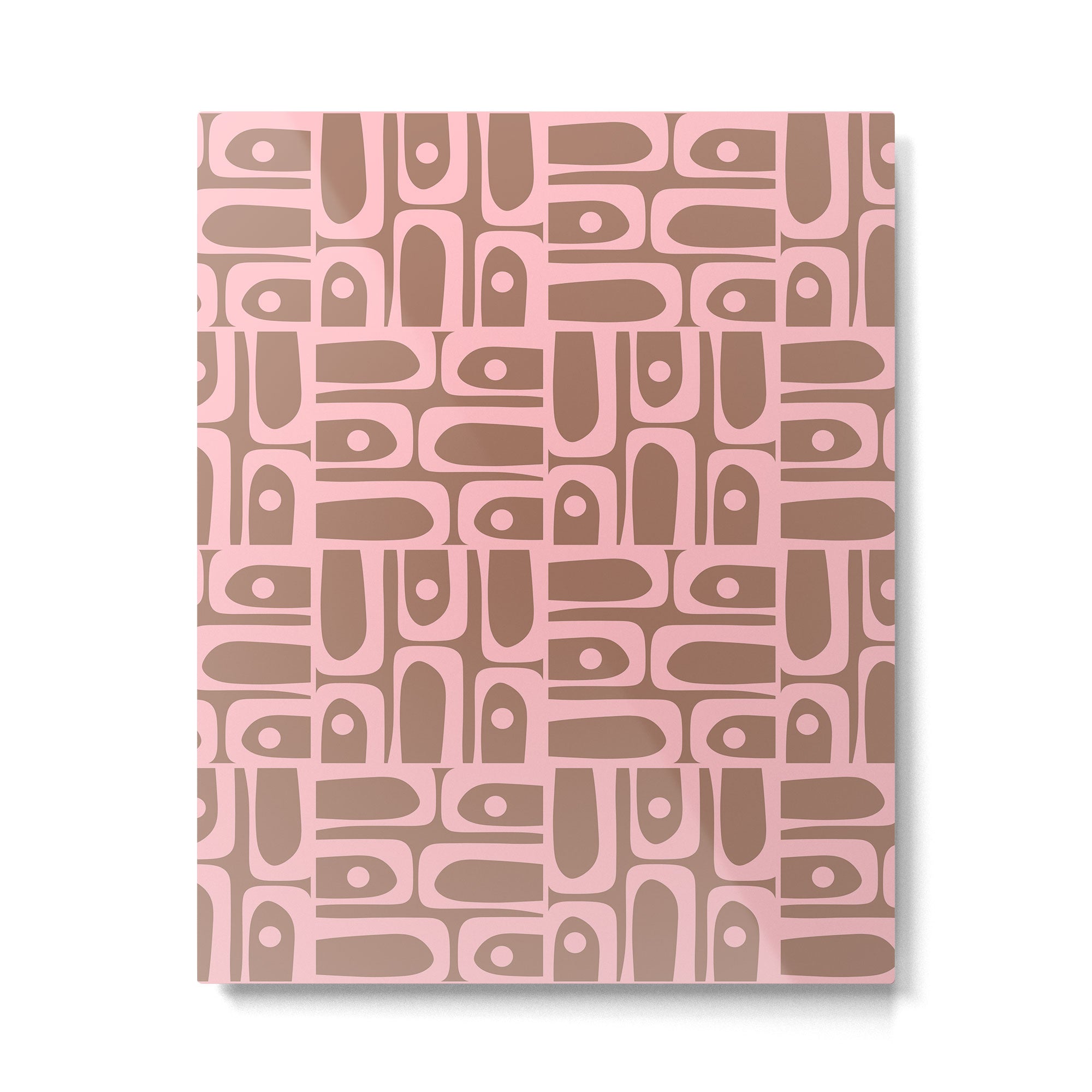 Mid Century Modern Piquet Abstract Multi Geometric Pattern in Mocha Brown and Light Pink Metal Print Gallery Image 6