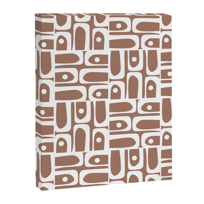 Mid Century Modern Piquet Abstract Multi Geometric Pattern in Mocha Brown and White Canvas Print Gallery Image 1