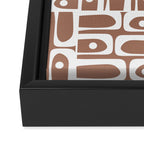 Mid Century Modern Piquet Abstract Multi Geometric Pattern in Mocha Brown and White Framed Canvas Print Gallery Image 3