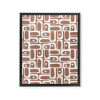 Mid Century Modern Piquet Abstract Multi Geometric Pattern in Mocha Brown and White Framed Canvas Print Gallery Image 8