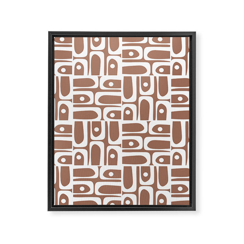 Mid Century Modern Piquet Abstract Multi Geometric Pattern in Mocha Brown and White Framed Canvas Print Gallery Image 8