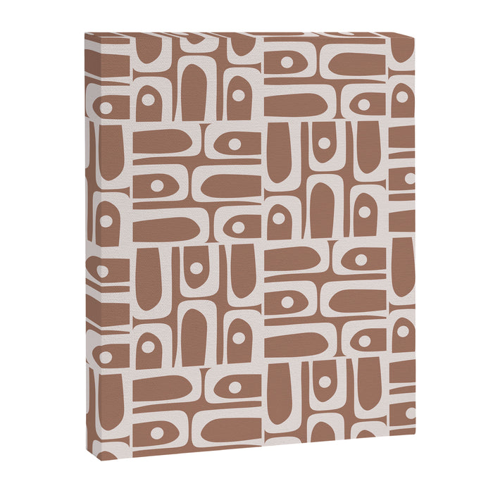 Mid Century Modern Piquet Abstract Multi Geometric Pattern in Mocha Brown Canvas Print Gallery Image 1