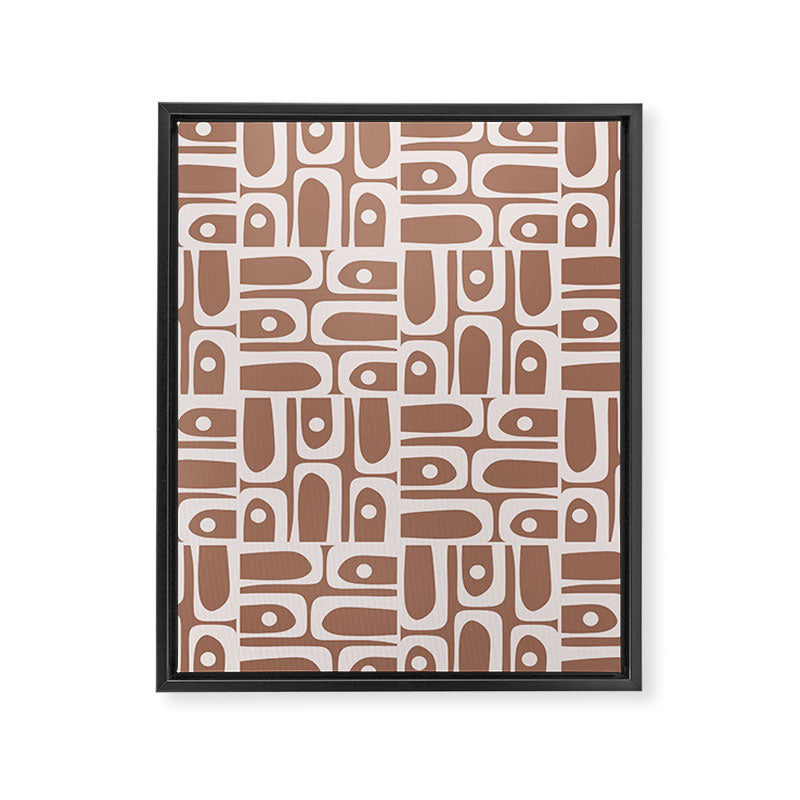 Mid Century Modern Piquet Abstract Multi Geometric Pattern in Mocha Brown Framed Canvas Print Gallery Image 8