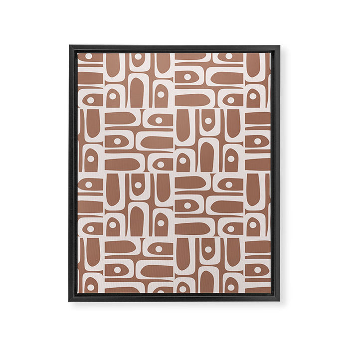 Mid Century Modern Piquet Abstract Multi Geometric Pattern in Mocha Brown Framed Canvas Print Gallery Image 1