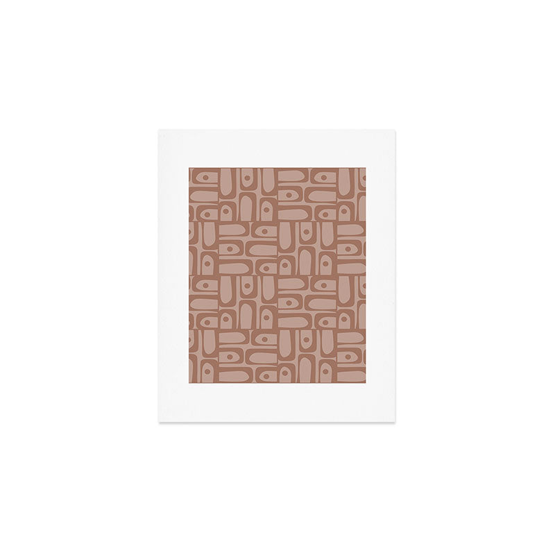 Mid Century Modern Piquet Abstract Multi Geometric Pattern in Mocha Brown Monochrome Art Print Gallery Image 1