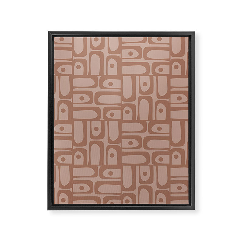 Mid Century Modern Piquet Abstract Multi Geometric Pattern in Mocha Brown Monochrome Framed Canvas Print Gallery Image 8