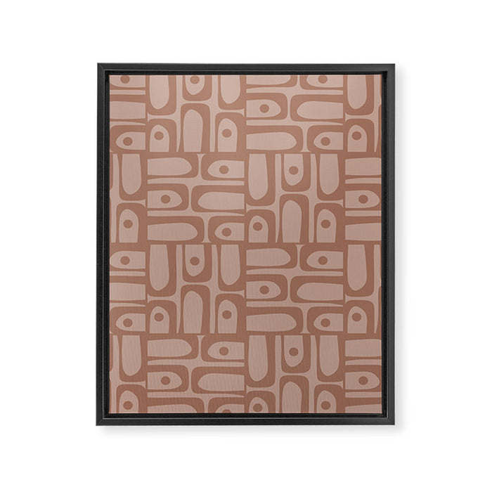 Mid Century Modern Piquet Abstract Multi Geometric Pattern in Mocha Brown Monochrome Framed Canvas Print Gallery Image 1