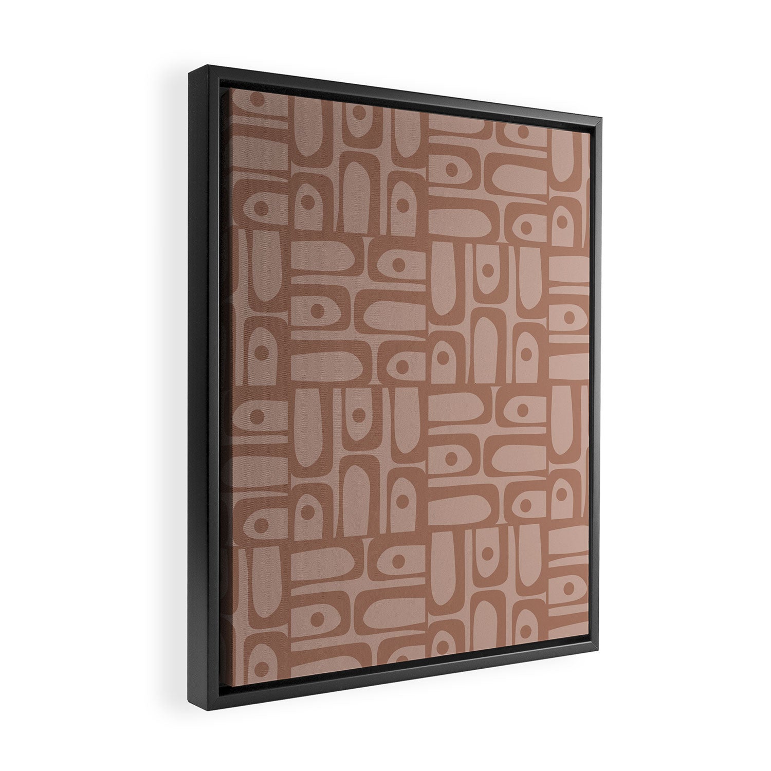 Mid Century Modern Piquet Abstract Multi Geometric Pattern in Mocha Brown Monochrome Framed Canvas Print Gallery Image 2