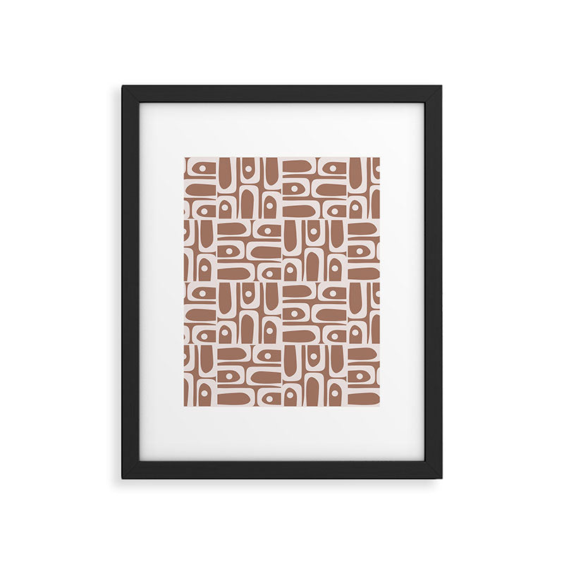 Mid Century Modern Piquet Abstract Multi Geometric Pattern in Mocha Brown Framed Art Print Gallery Image 6