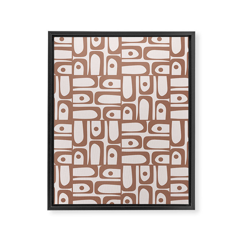 Mid Century Modern Piquet Abstract Multi Geometric Pattern in Mocha Framed Canvas Print Gallery Image 8