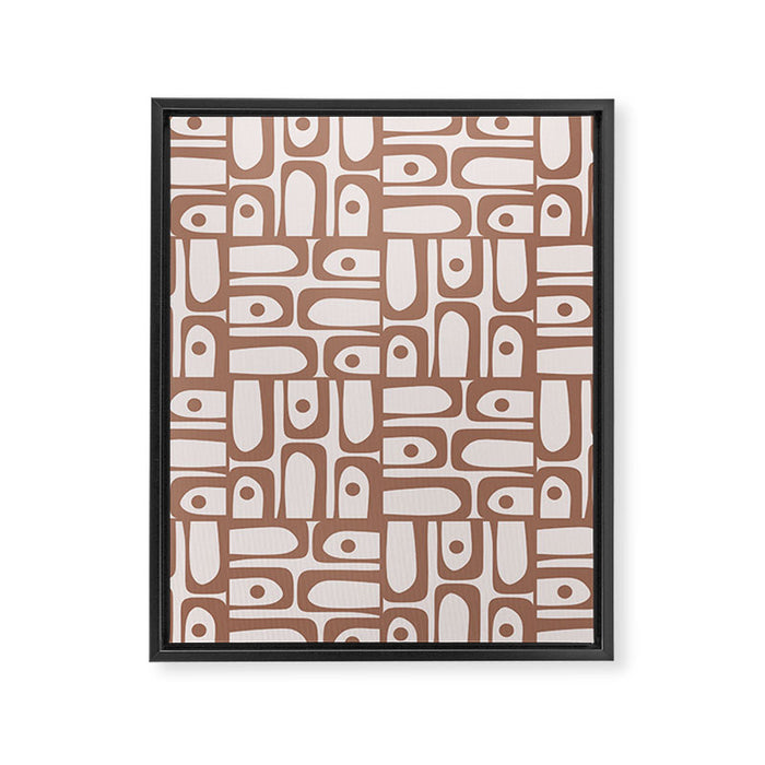 Mid Century Modern Piquet Abstract Multi Geometric Pattern in Mocha Framed Canvas Print Gallery Image 1