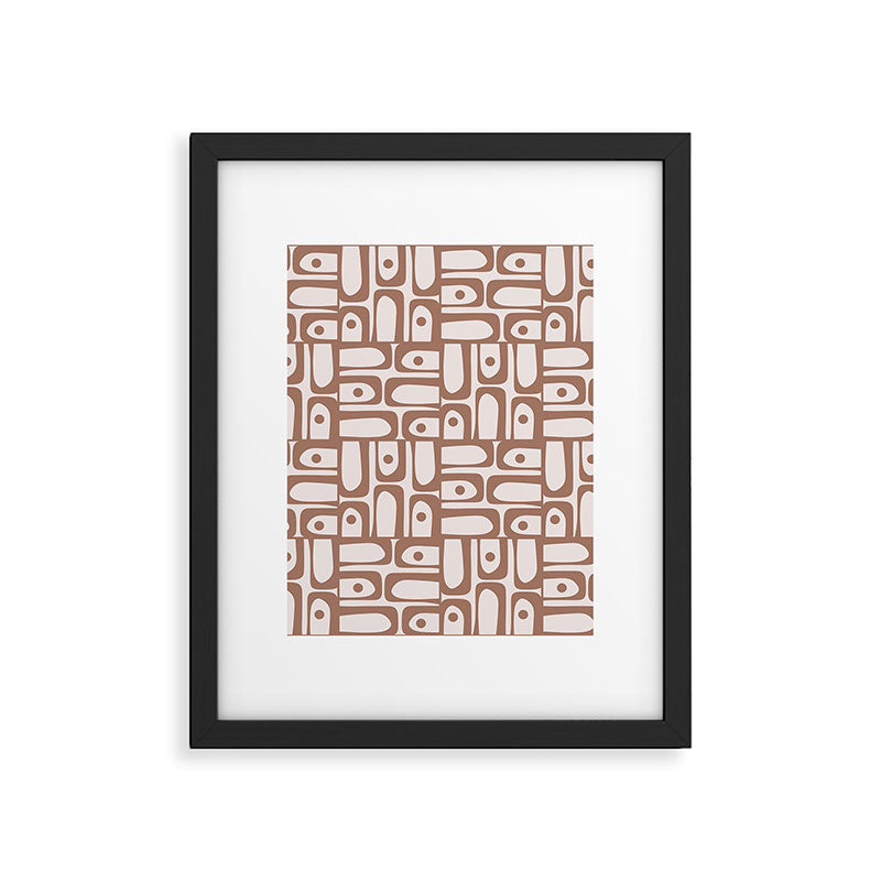 Mid Century Modern Piquet Abstract Multi Geometric Pattern in Mocha Framed Art Print Gallery Image 6