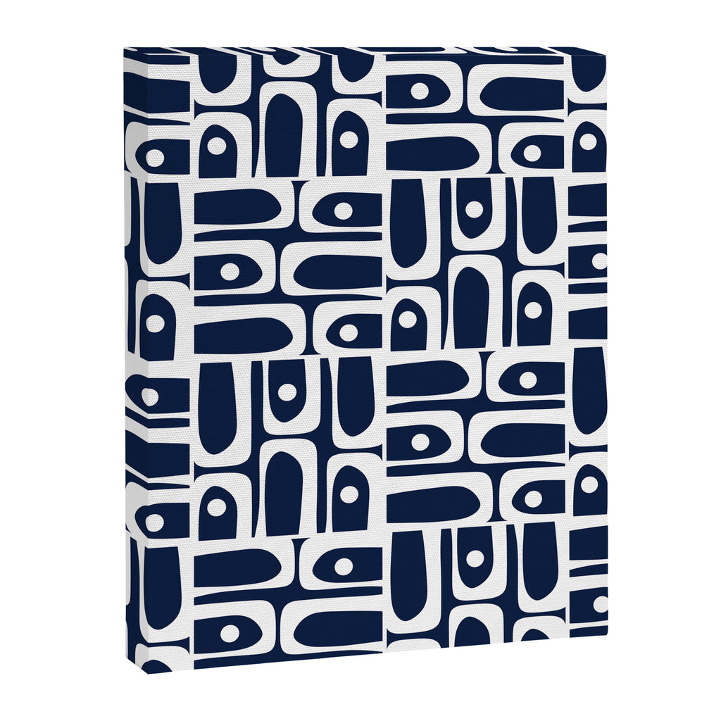 Mid Century Modern Piquet Abstract Multi Geometric Pattern in Nautical Navy Blue and White Canvas Print Gallery Image 8