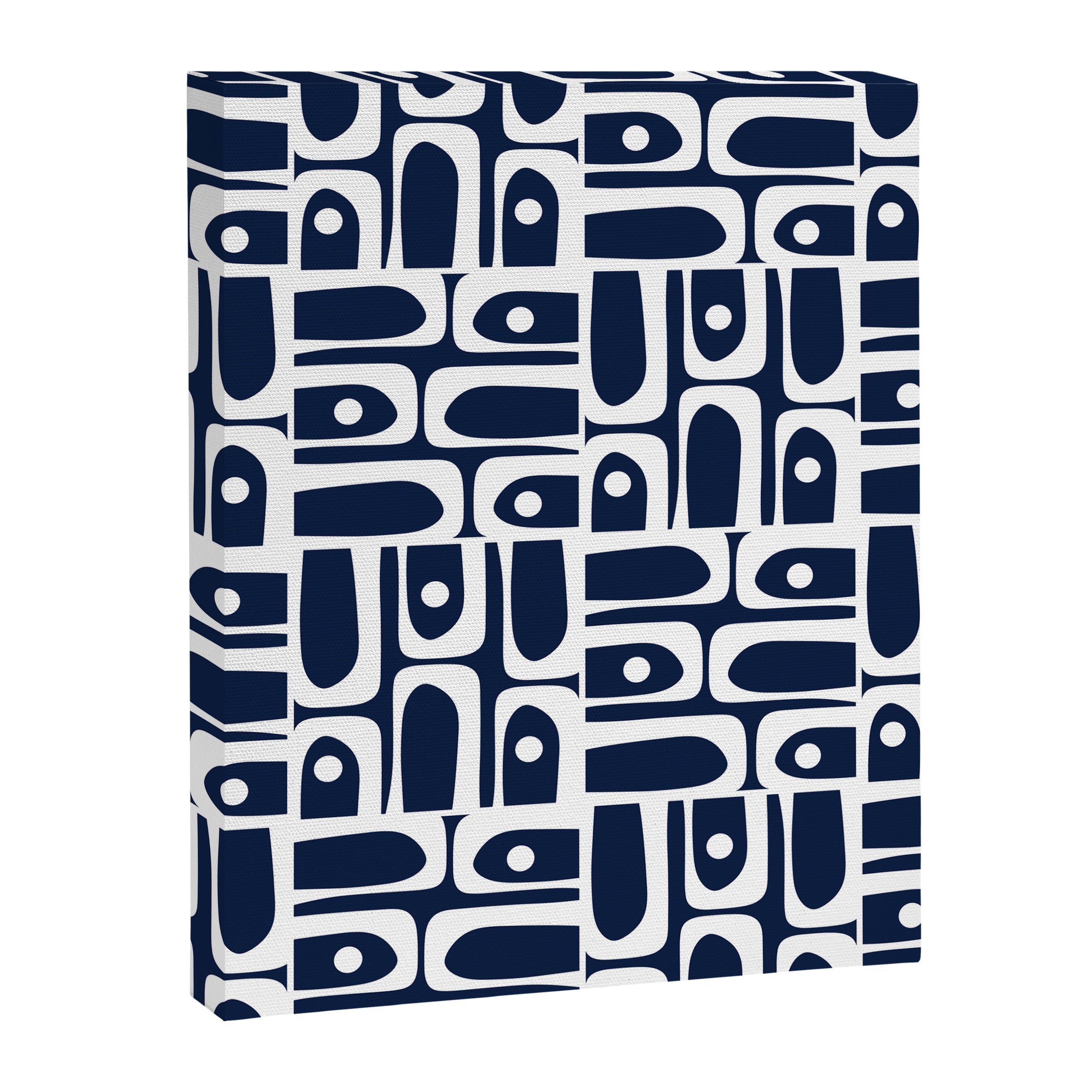Mid Century Modern Piquet Abstract Multi Geometric Pattern in Nautical Navy Blue and White Canvas Print Gallery Image 8