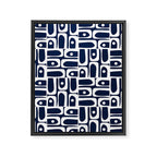 Mid Century Modern Piquet Abstract Multi Geometric Pattern in Nautical Navy Blue and White Framed Canvas Print Gallery Image 8