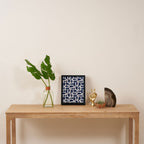Mid Century Modern Piquet Abstract Multi Geometric Pattern in Nautical Navy Blue and White Framed Canvas Print Gallery Image 4