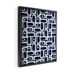 Mid Century Modern Piquet Abstract Multi Geometric Pattern in Nautical Navy Blue and White Framed Canvas Print Gallery Image 2