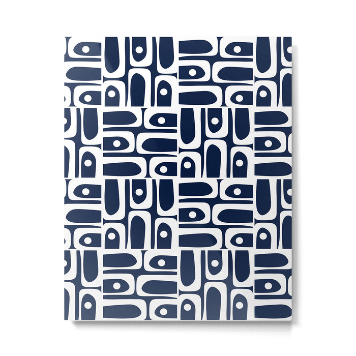 Mid Century Modern Piquet Abstract Multi Geometric Pattern in Nautical Navy Blue and White Metal Print Gallery Image 1