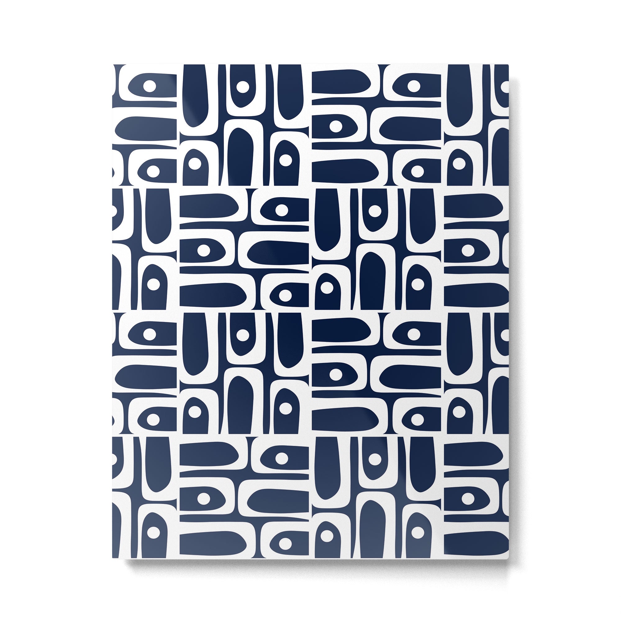 Mid Century Modern Piquet Abstract Multi Geometric Pattern in Nautical Navy Blue and White Metal Print Gallery Image 6