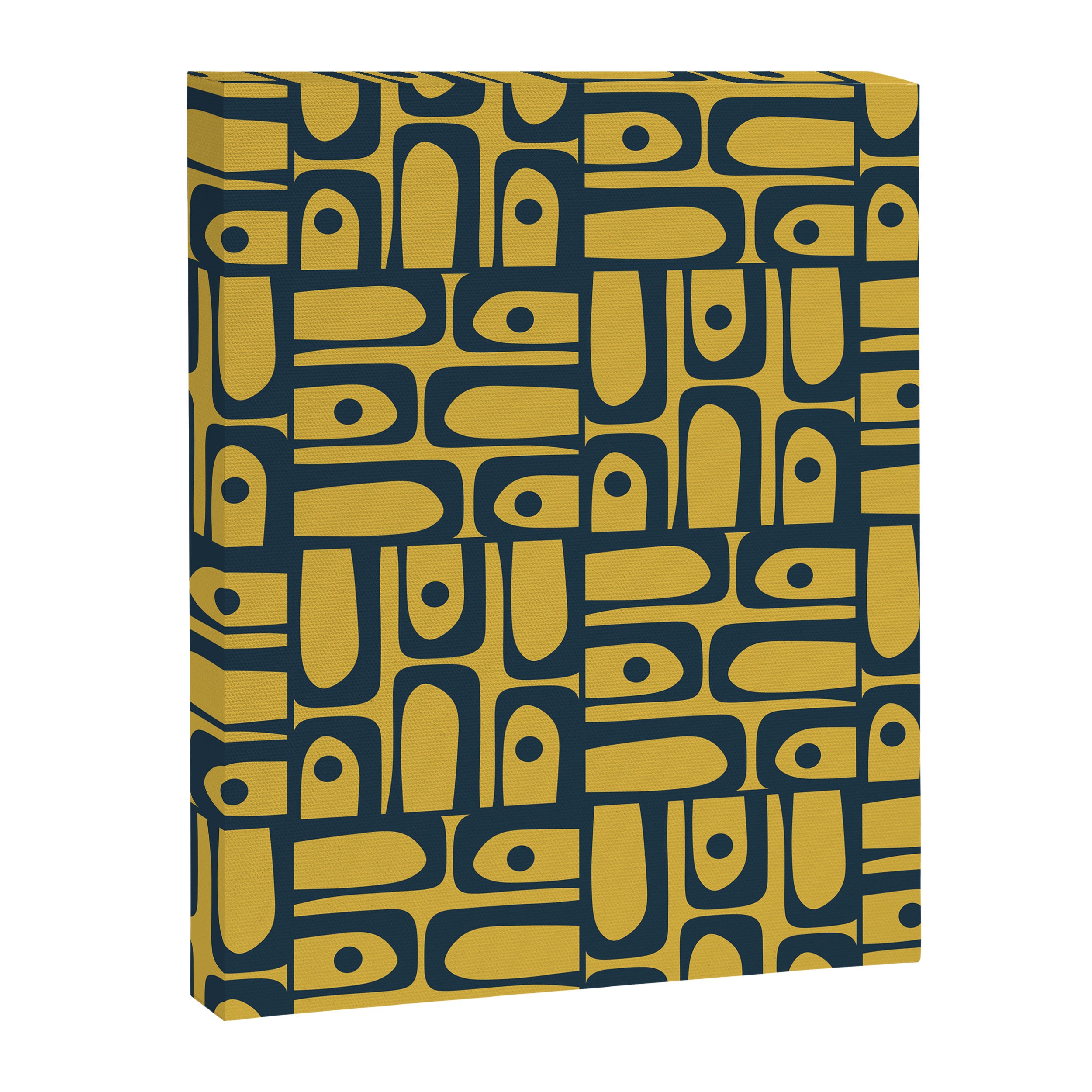 Mid Century Modern Piquet Abstract Multi Geometric Pattern in Navy Blue and Light Mustard Canvas Print Gallery Image 8