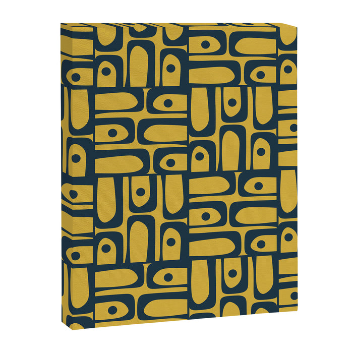 Mid Century Modern Piquet Abstract Multi Geometric Pattern in Navy Blue and Light Mustard Canvas Print Gallery Image 1