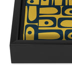 Mid Century Modern Piquet Abstract Multi Geometric Pattern in Navy Blue and Light Mustard Framed Canvas Print Gallery Image 3