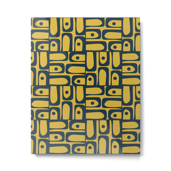 Mid Century Modern Piquet Abstract Multi Geometric Pattern in Navy Blue and Light Mustard Metal Print Gallery Image 1