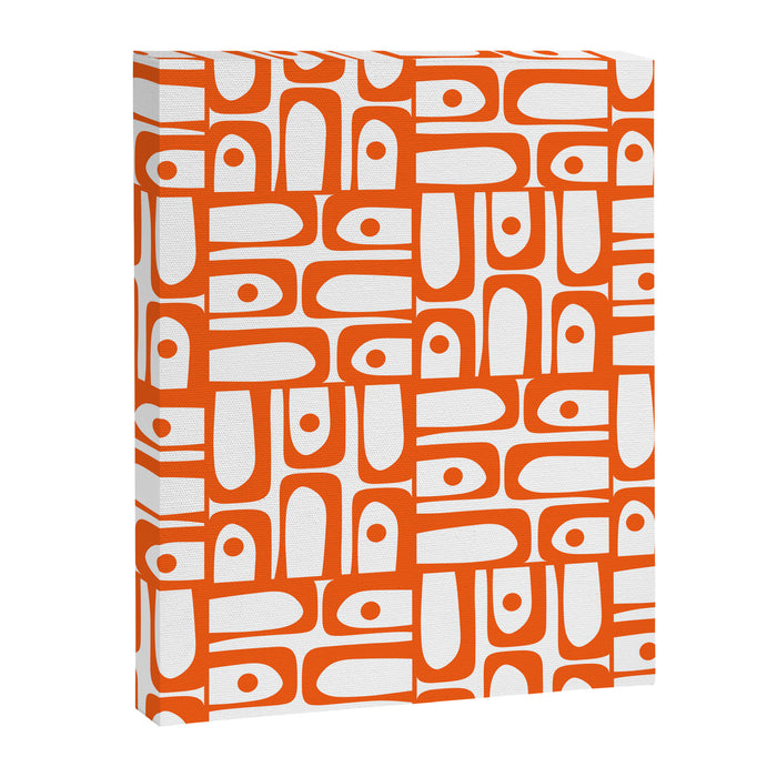 Mid Century Modern Piquet Abstract Multi Geometric Pattern in Orange and White Canvas Print Gallery Image 1