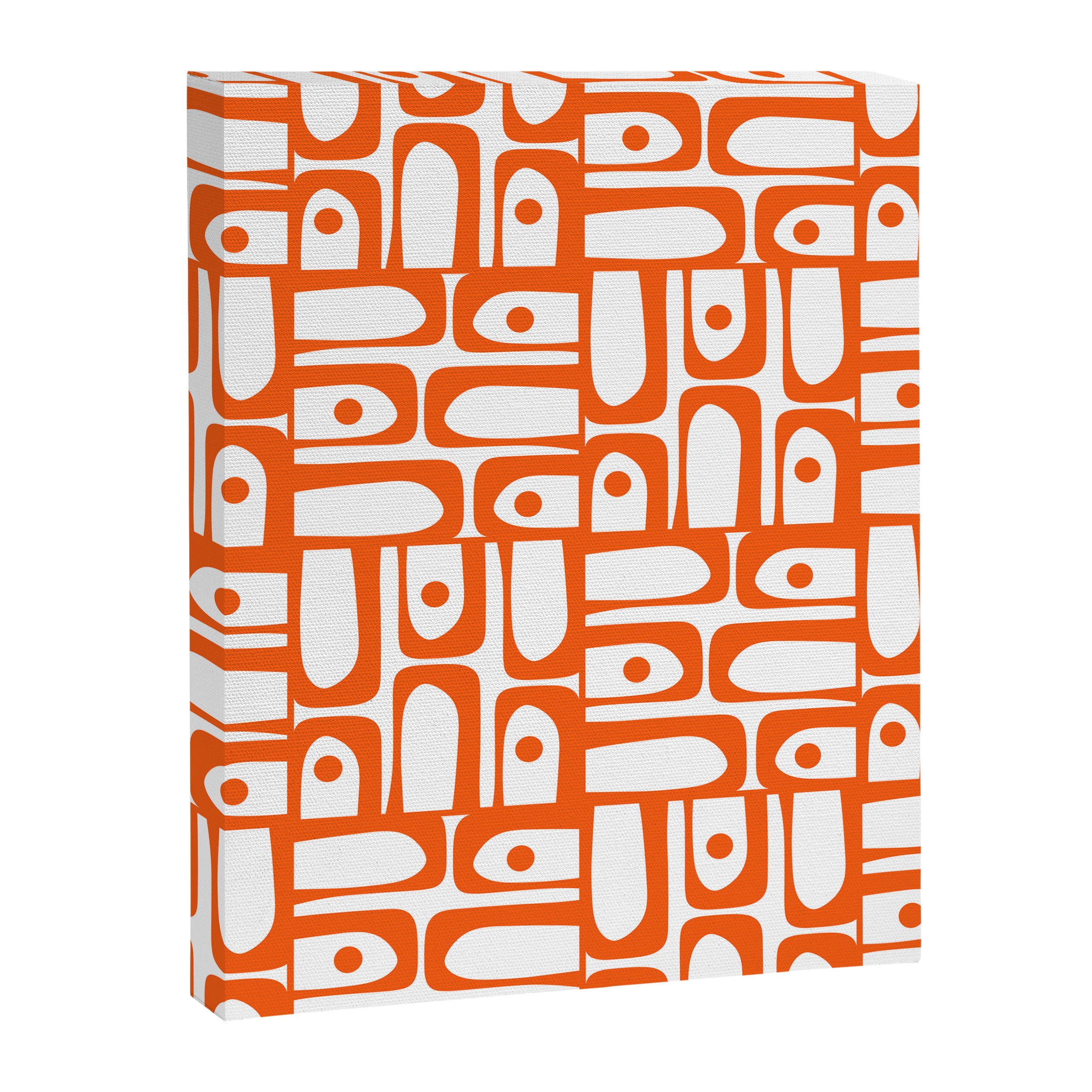 Mid Century Modern Piquet Abstract Multi Geometric Pattern in Orange and White Canvas Print Gallery Image 8