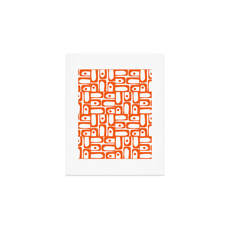 Mid Century Modern Piquet Abstract Multi Geometric Pattern in Orange and White Art Print Gallery Image 1