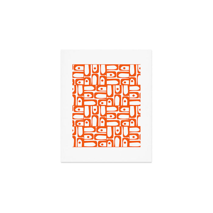 Mid Century Modern Piquet Abstract Multi Geometric Pattern in Orange and White Art Print Gallery Image 1