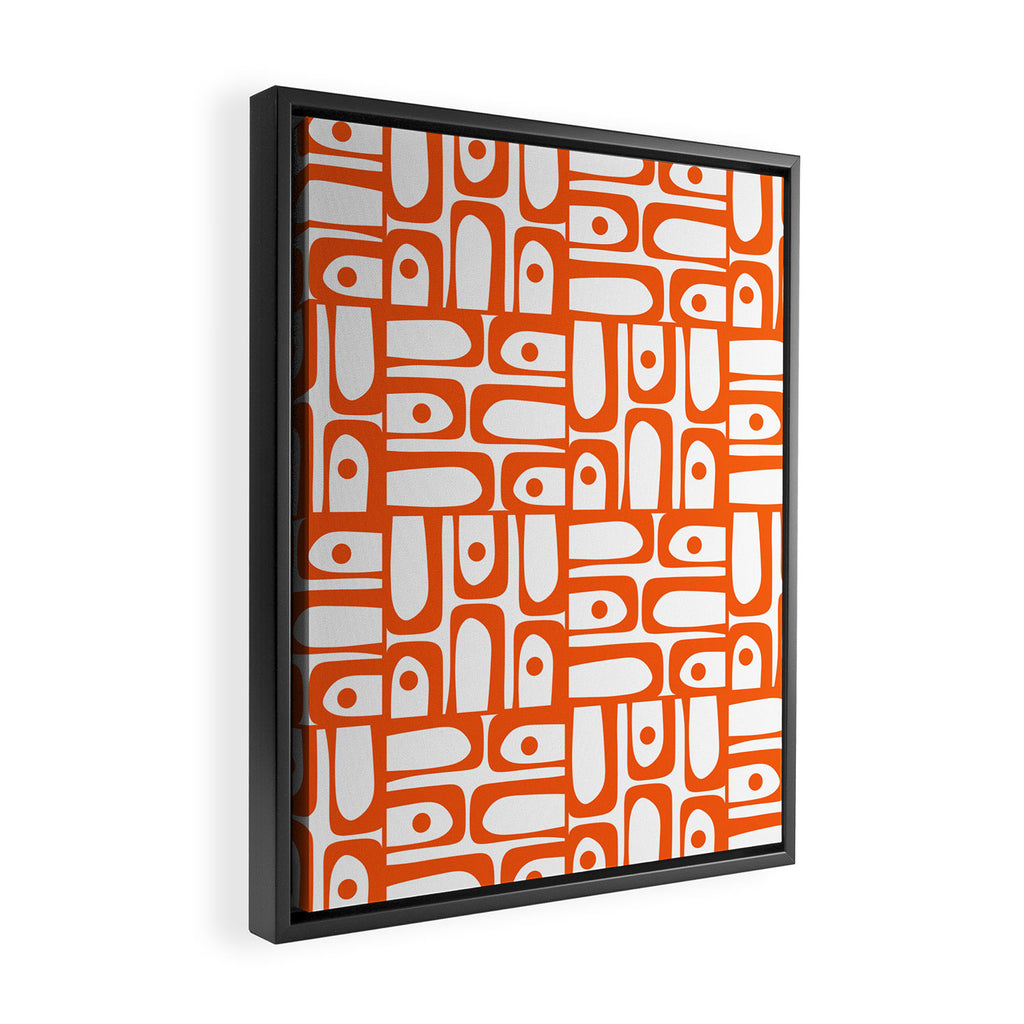 Mid Century Modern Piquet Abstract Multi Geometric Pattern in Orange and White Framed Canvas Print Gallery Image 2
