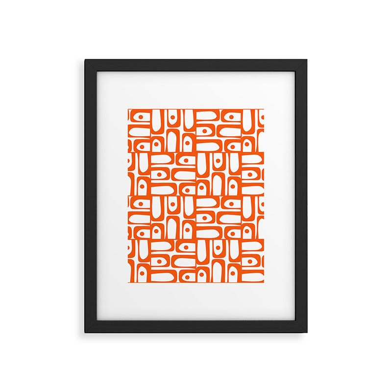 Mid Century Modern Piquet Abstract Multi Geometric Pattern in Orange and White Framed Art Print Gallery Image 6