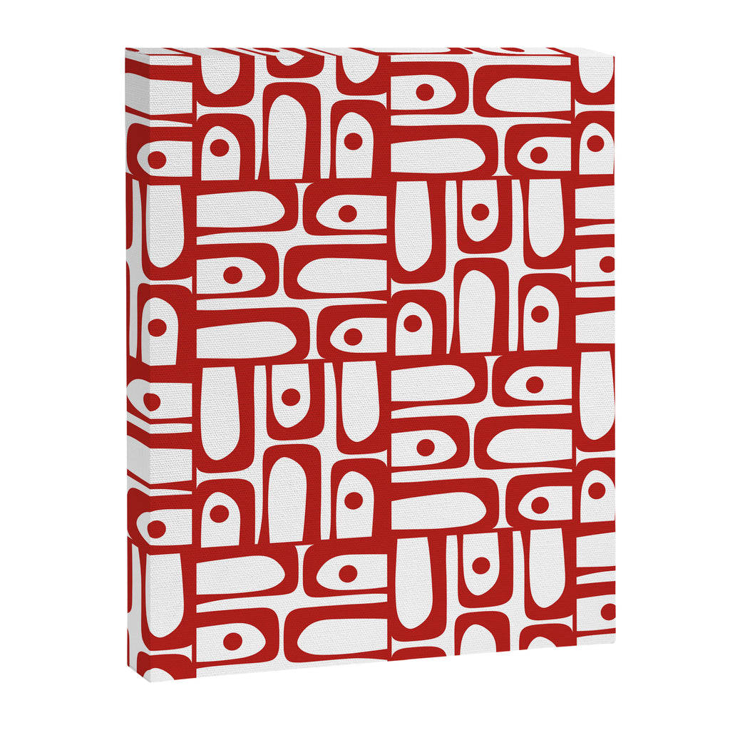 Mid Century Modern Piquet Abstract Multi Geometric Pattern in Red and White Canvas Print Gallery Image 8