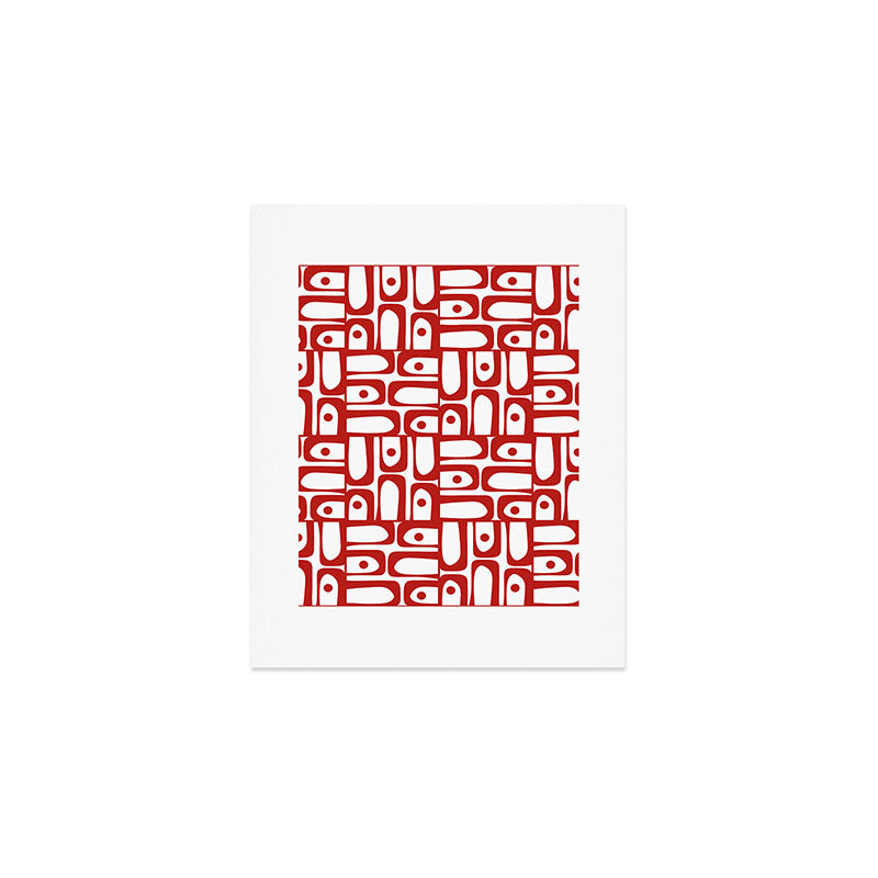 Mid Century Modern Piquet Abstract Multi Geometric Pattern in Red and White Art Print Gallery Image 1