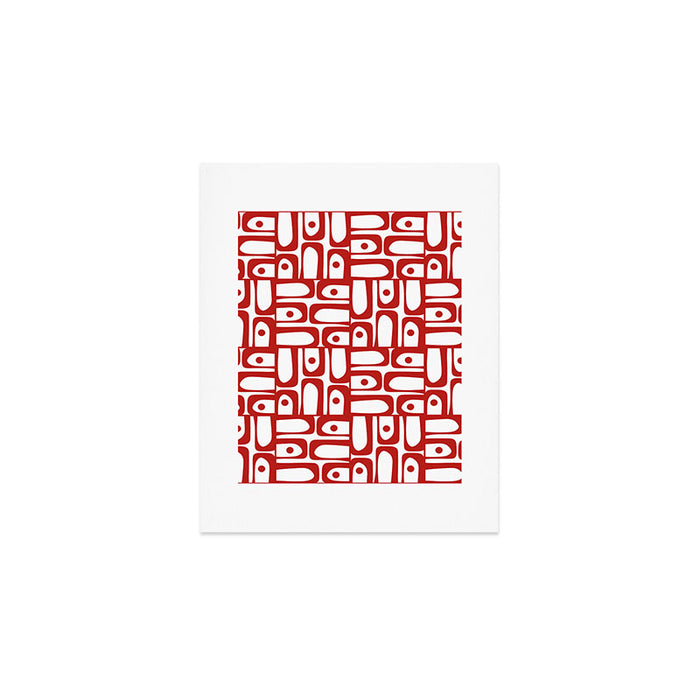 Mid Century Modern Piquet Abstract Multi Geometric Pattern in Red and White Art Print Gallery Image 1