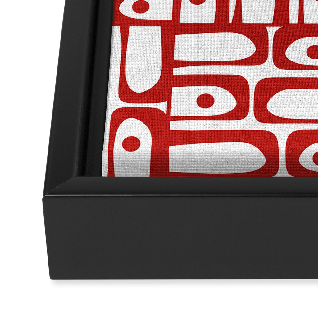 Mid Century Modern Piquet Abstract Multi Geometric Pattern in Red and White Framed Canvas Print Gallery Image 3