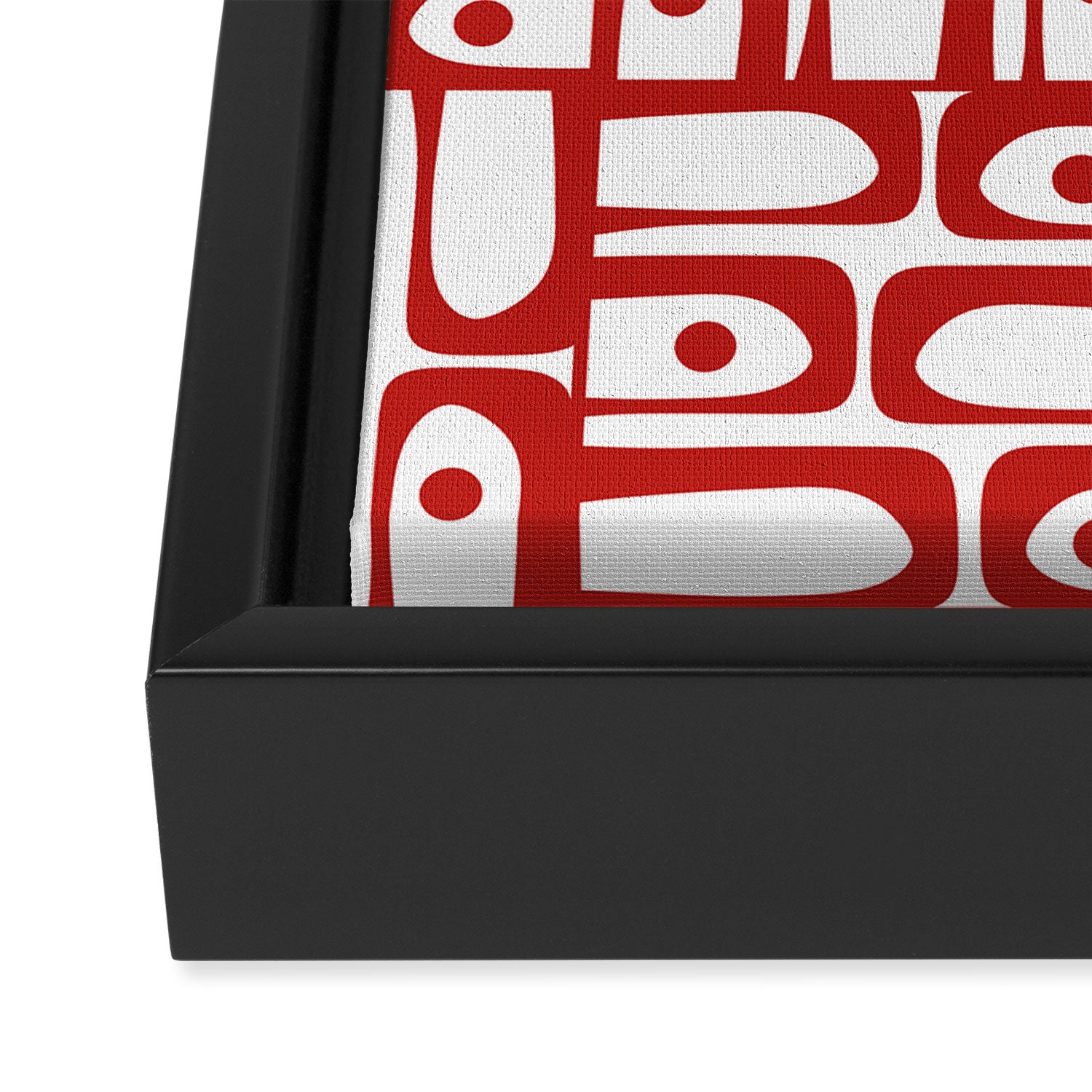Mid Century Modern Piquet Abstract Multi Geometric Pattern in Red and White Framed Canvas Print Gallery Image 3
