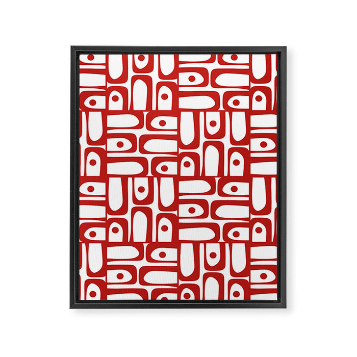 Mid Century Modern Piquet Abstract Multi Geometric Pattern in Red and White Framed Canvas Print Gallery Image 1