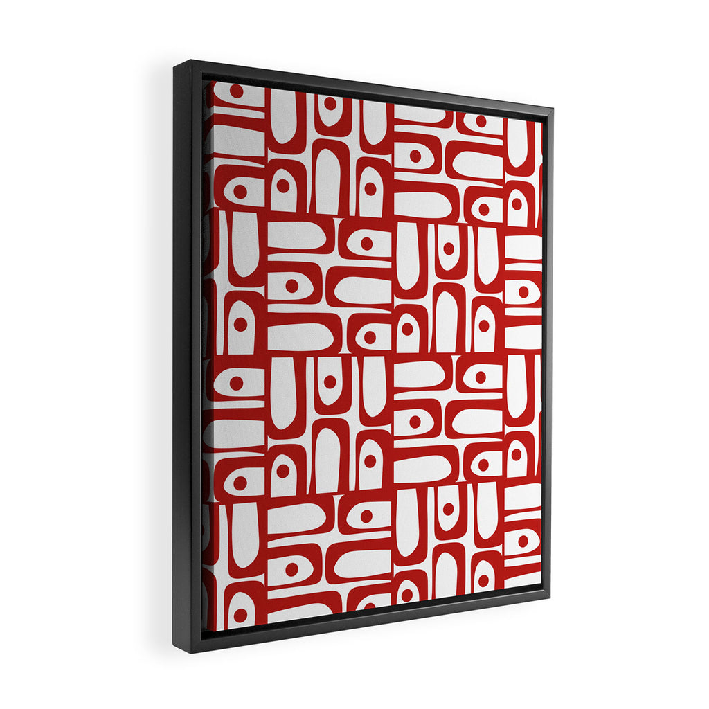 Mid Century Modern Piquet Abstract Multi Geometric Pattern in Red and White Framed Canvas Print Gallery Image 2