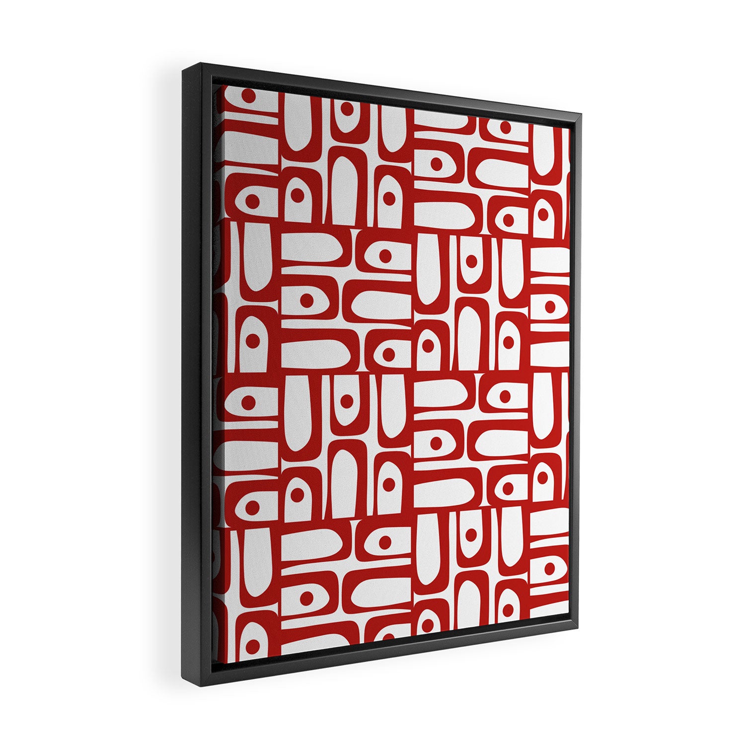 Mid Century Modern Piquet Abstract Multi Geometric Pattern in Red and White Framed Canvas Print Gallery Image 2